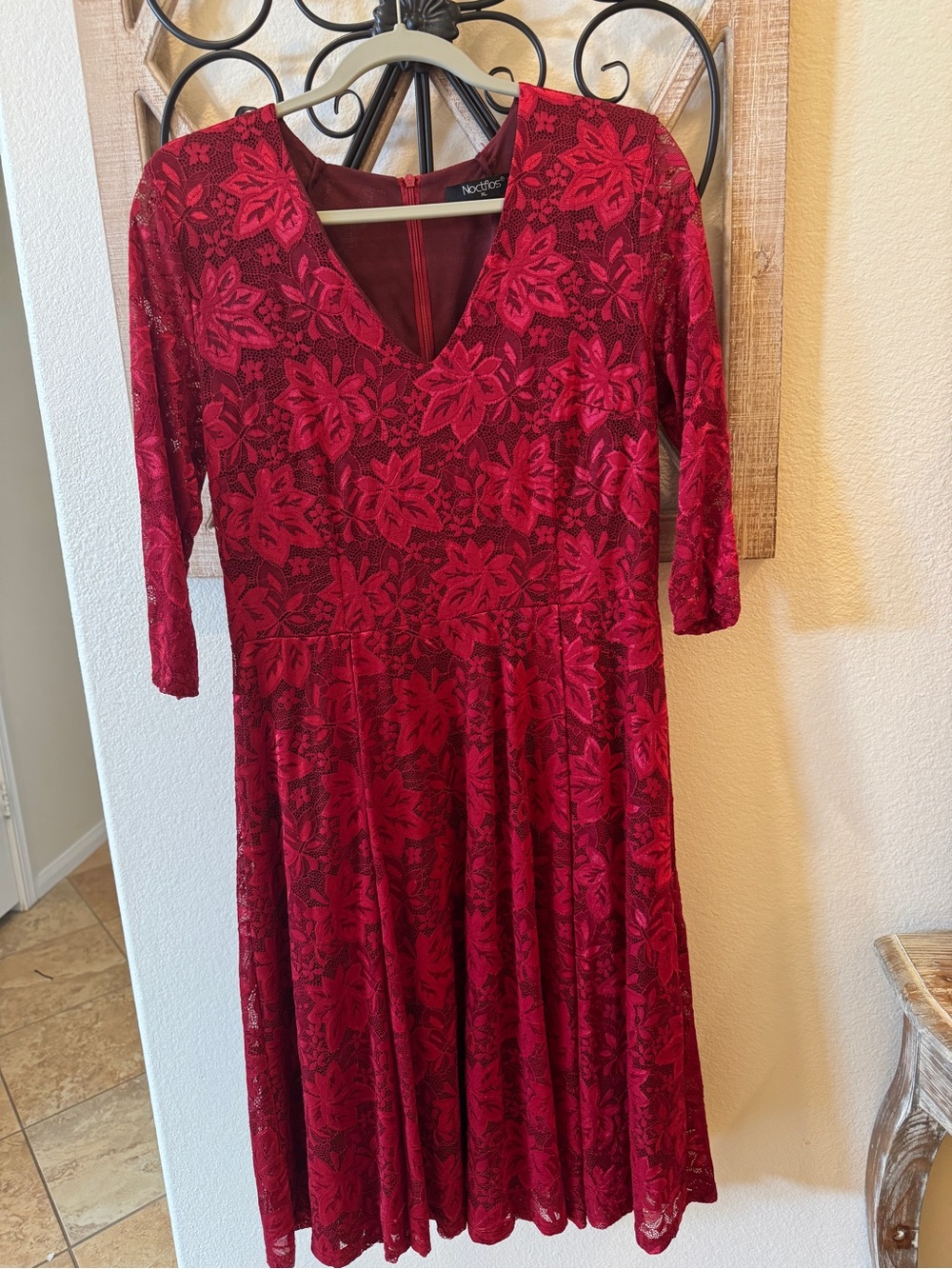 Red Lace Fit-and-Flare Dress